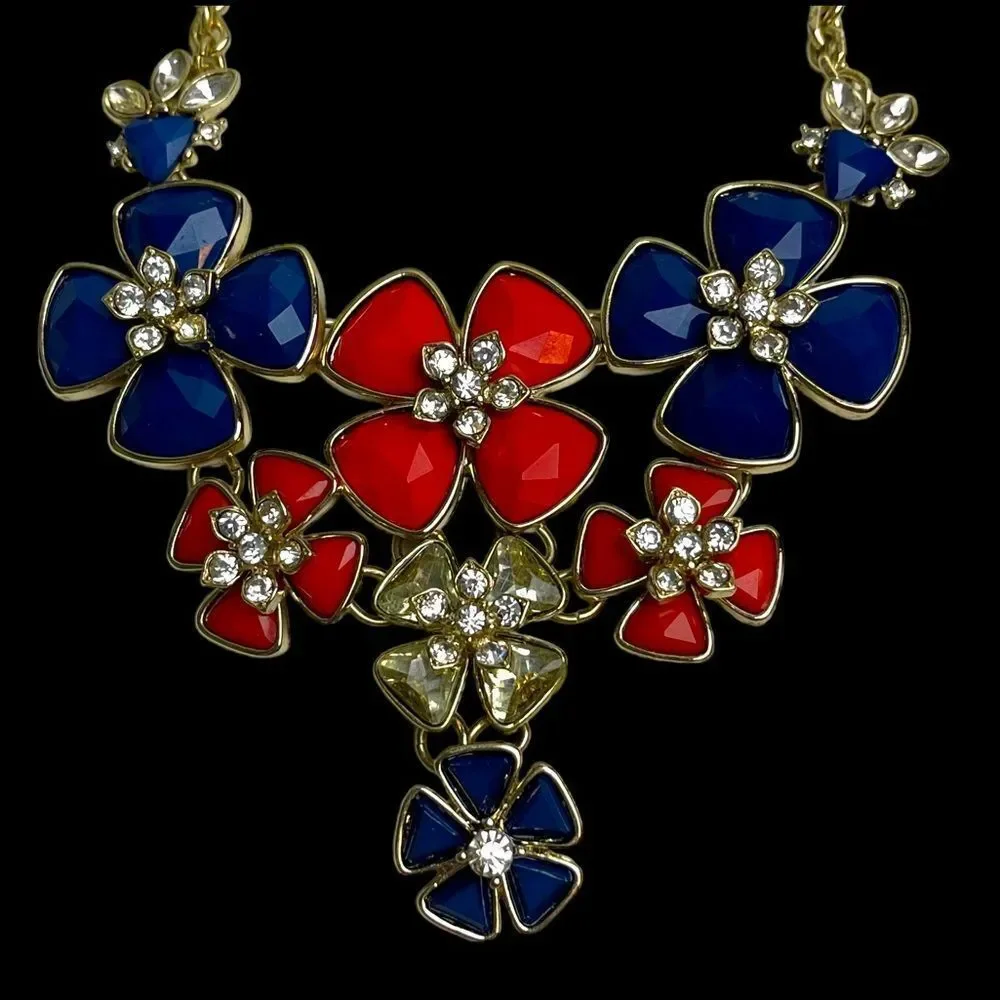 The Limited ORANGE and BLUE Flower Necklace with Gold Chain